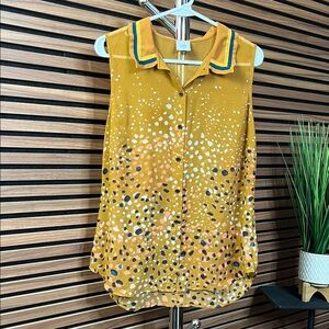 CAbi Mustard Polka Dot Sleeveless Blouse